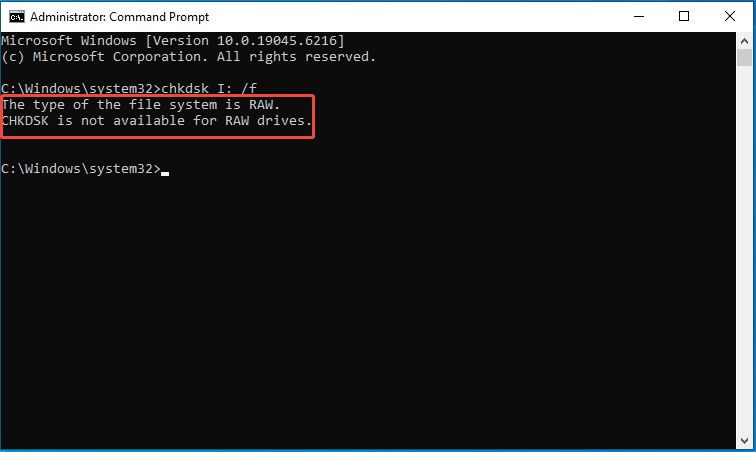 CHKDSK is not available for RAW drives