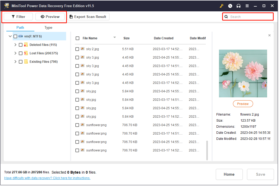 main features for data recovery