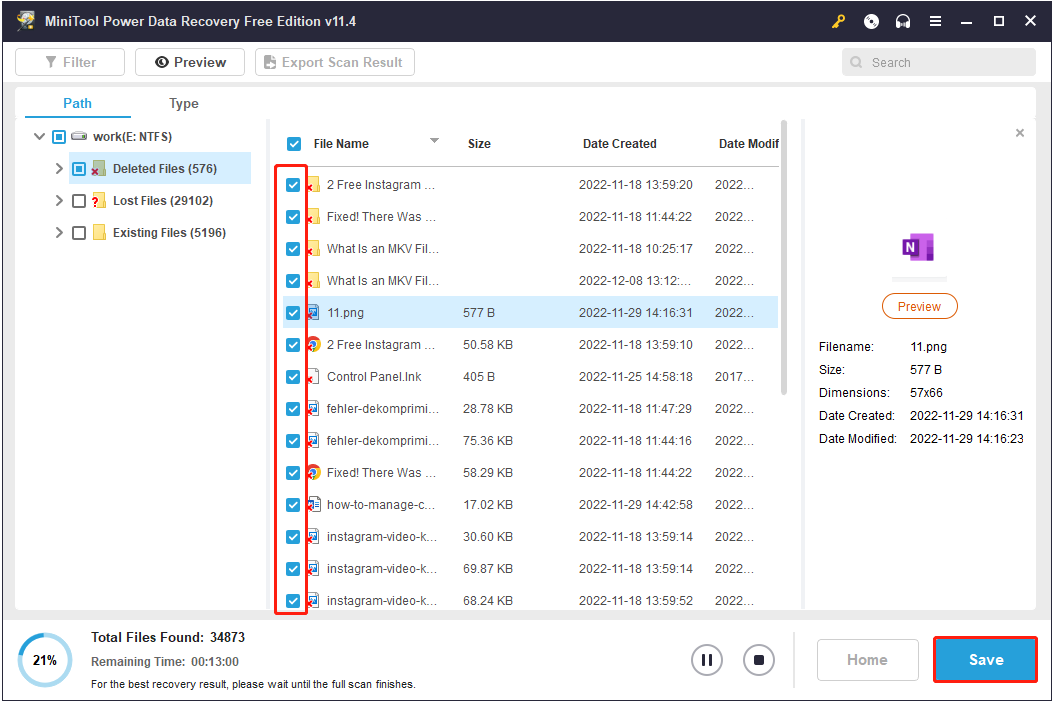 choose the button to save files