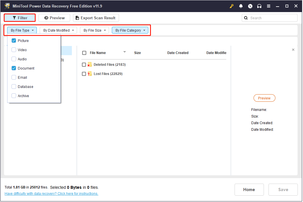 use the Filter feature to filter files