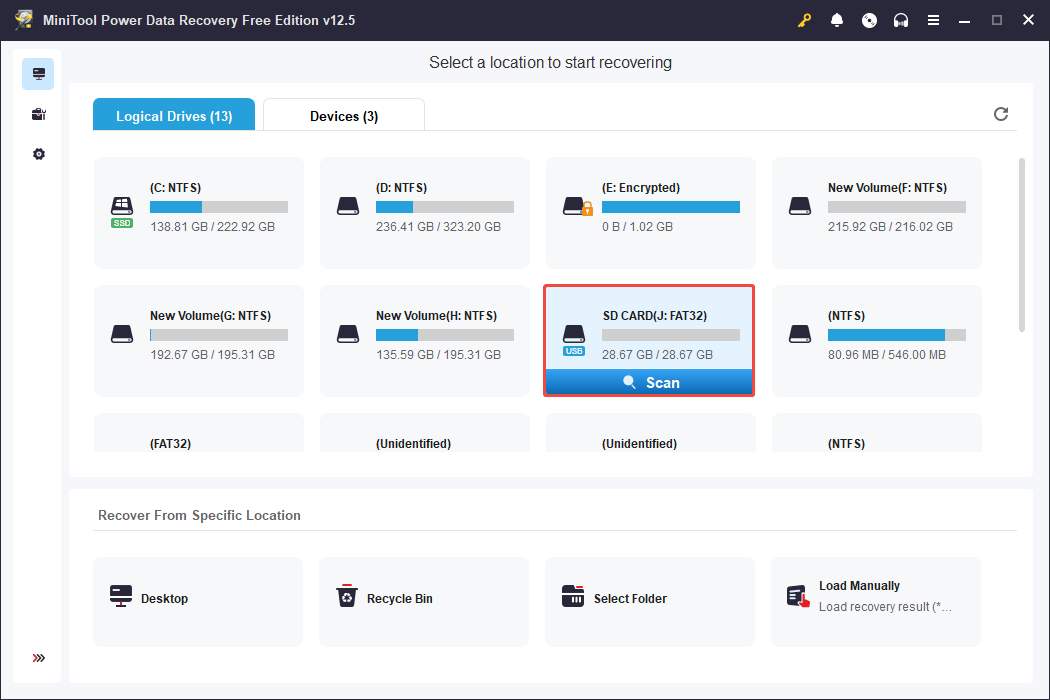 click Scan in MiniTool Power Data Recovery