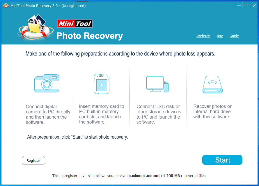 click the Start button to start photo recovery