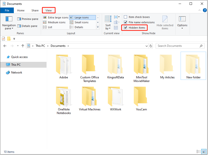 Affichez les fichiers cachés sous Windows.