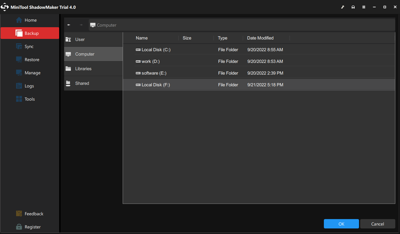 select destination path
