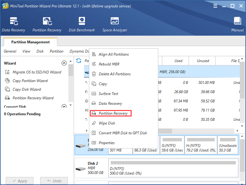 elija la recuperación de partición de MiniTool Partition Wizard