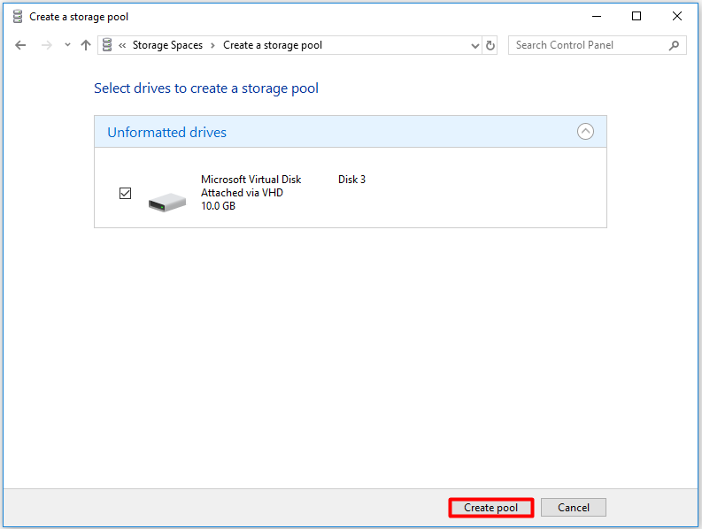select drives to create a pool