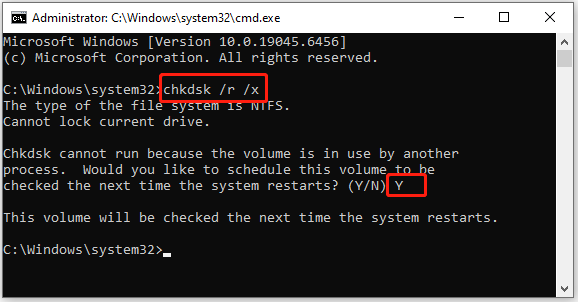 run CHKDSK command in elevated Command Prompt