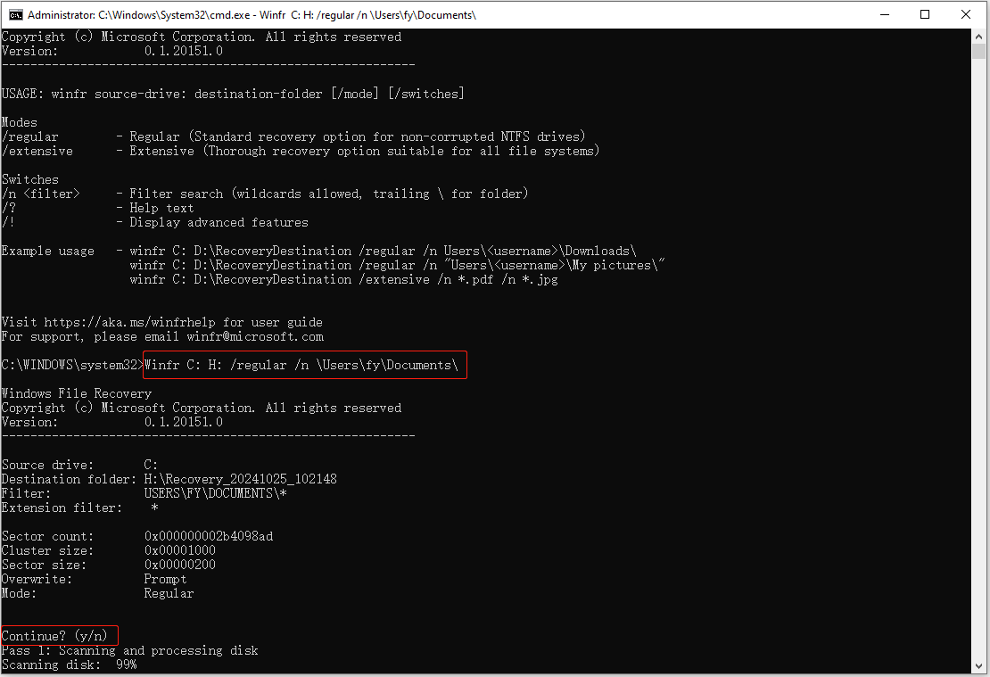 recover files using Windows File Recovery