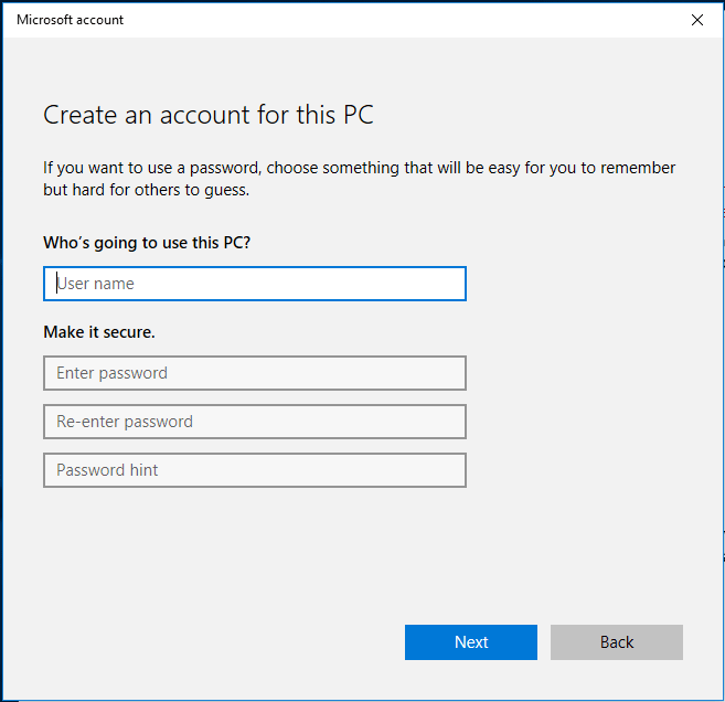 create an account for this PC