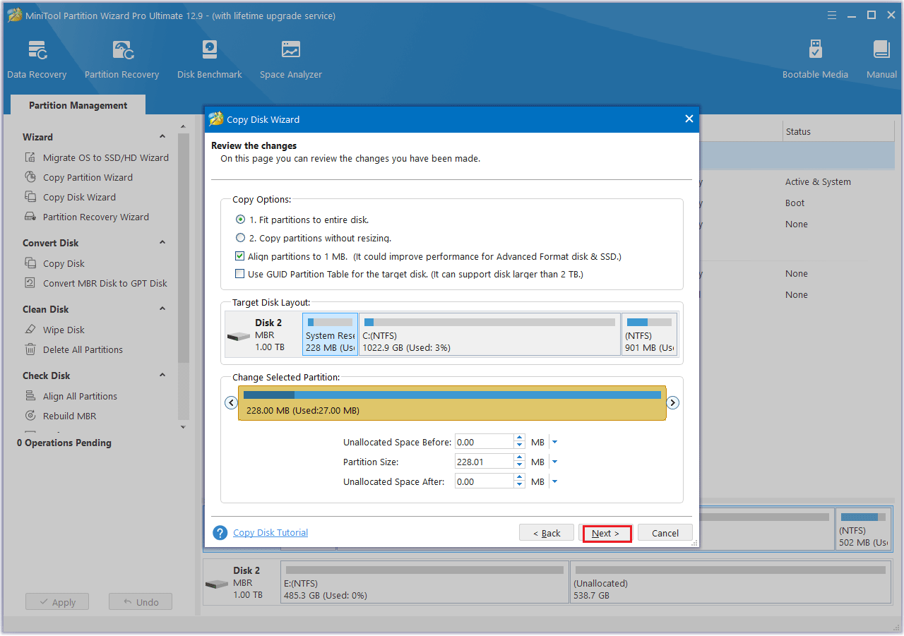 Effacer un disque avec MiniTool Partition Wizard