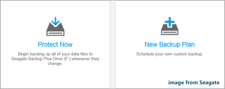 protect now or new backup plan in Seagate Dashboard
