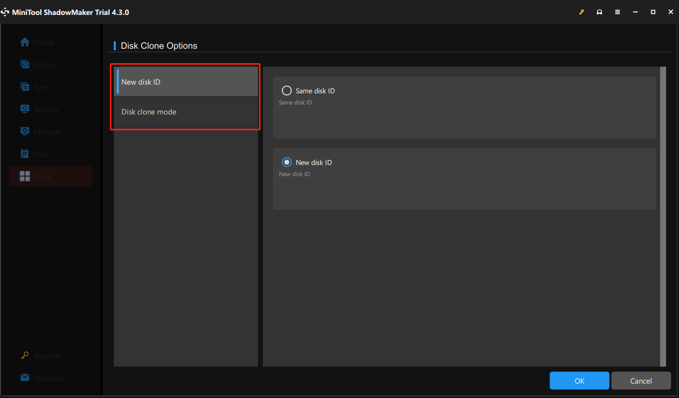 Sélectionnez les options de clone de disque