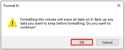 click OK in the warning window