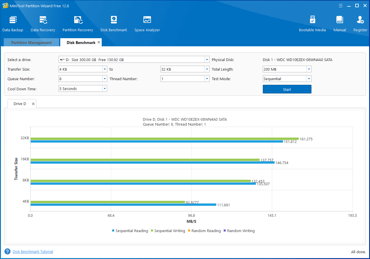 view the testing result of the target drive