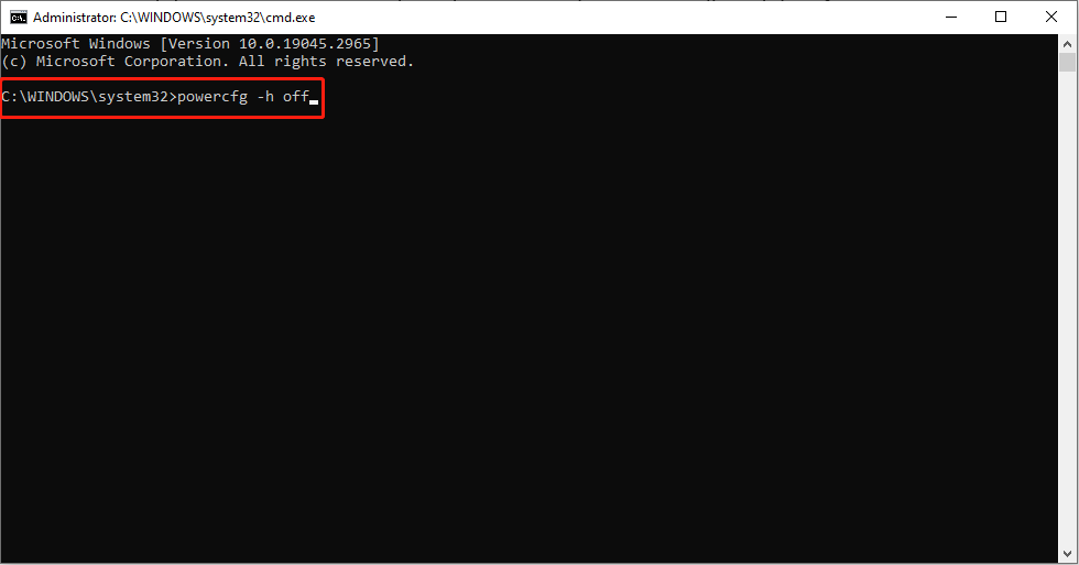 use cmd to disable hibernation