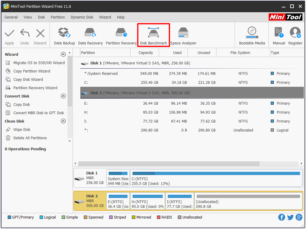 Clique em Disk Benchmark para continuar