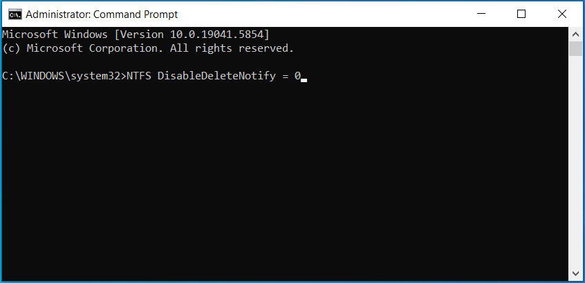 enable TRIM for SSD in Command Prompt