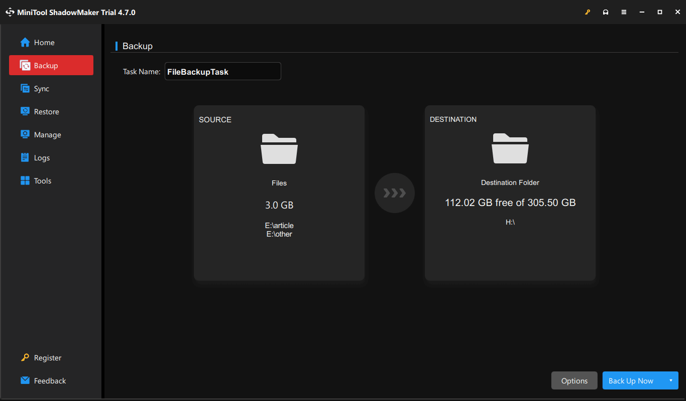 MiniTool ShadowMaker data backup