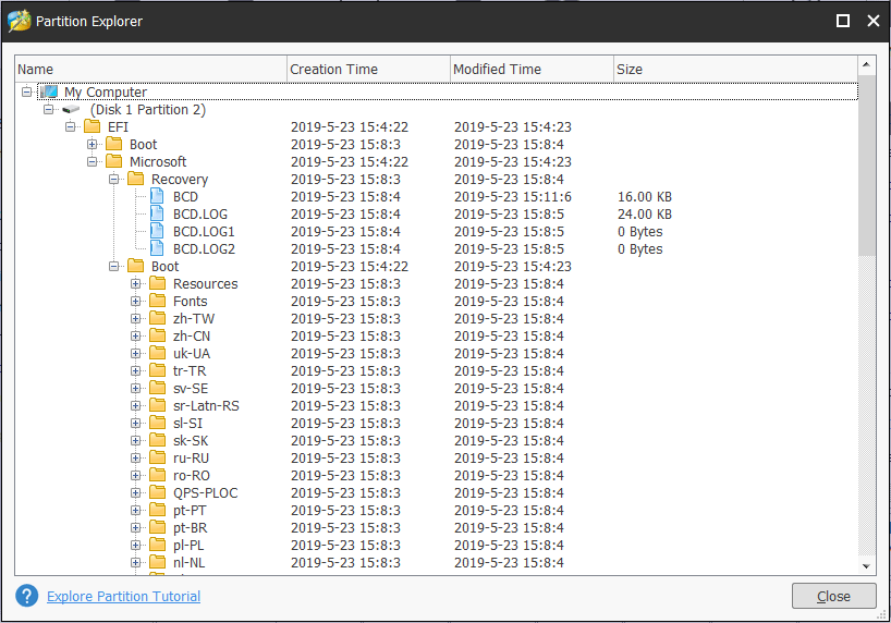 explore EFI system partition