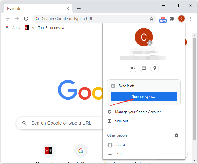 turn on Chrome sync
