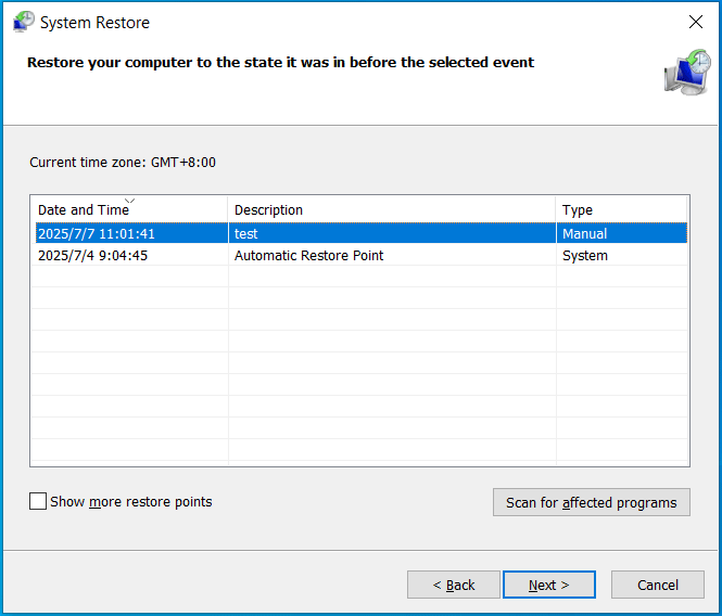 pick a restore point