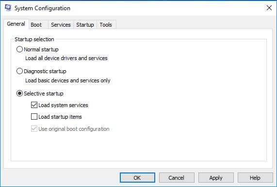 uncheck Load startup items 