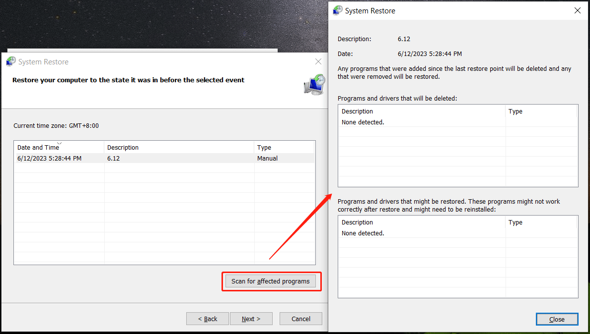 choose a restore point
