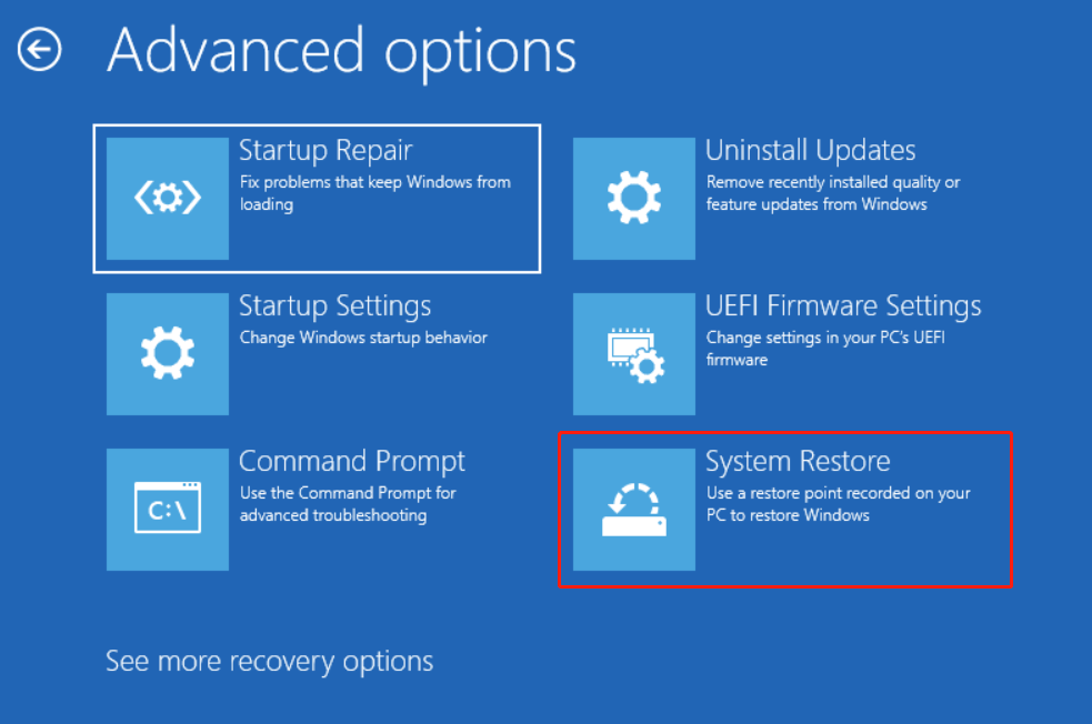 Windows 10 System Restore from boot