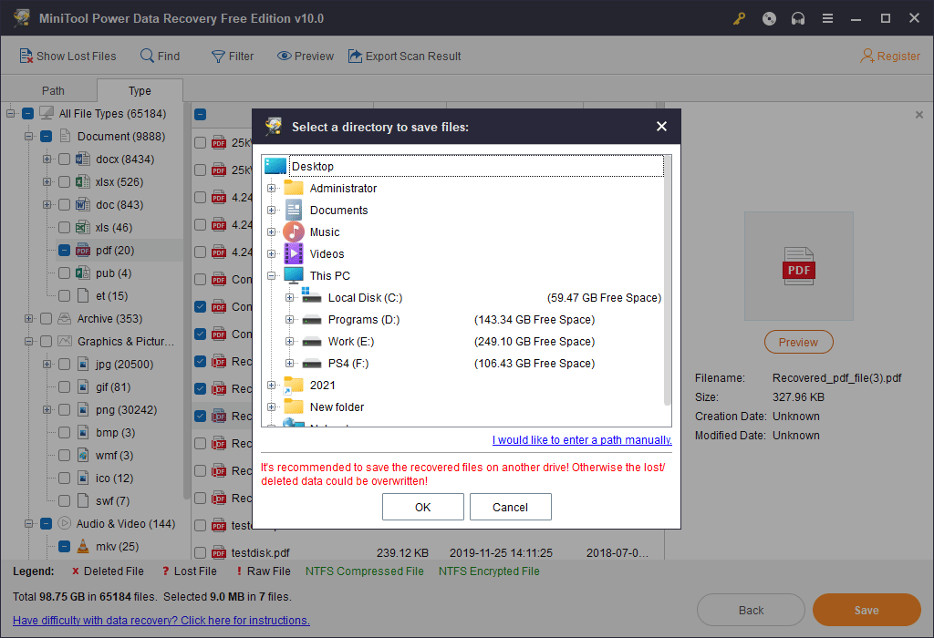 select a location to save files