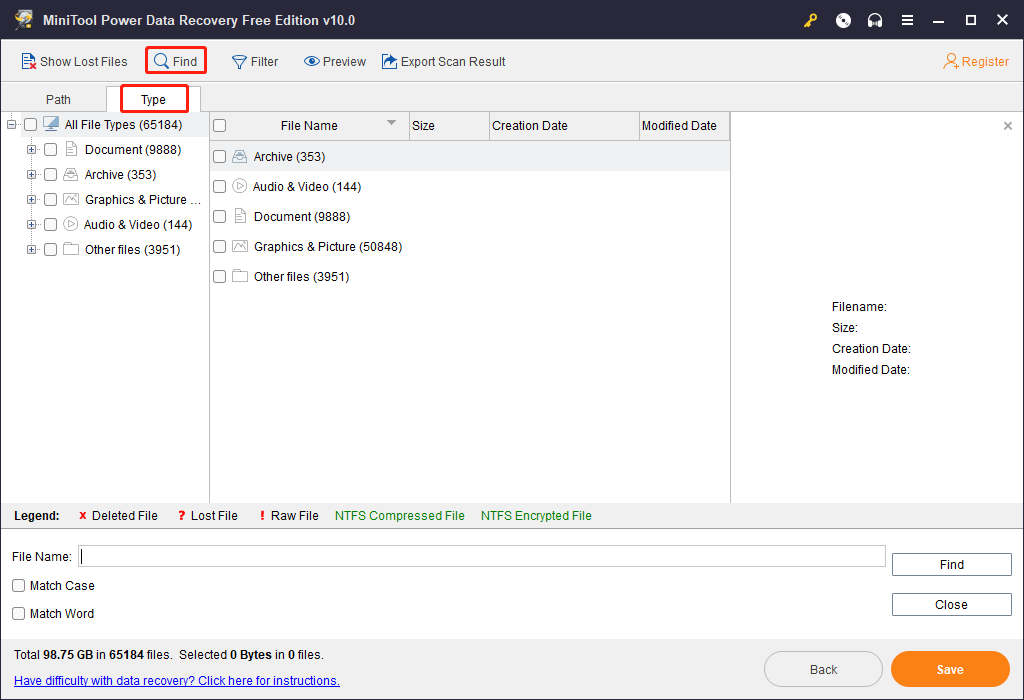 Type and Find features