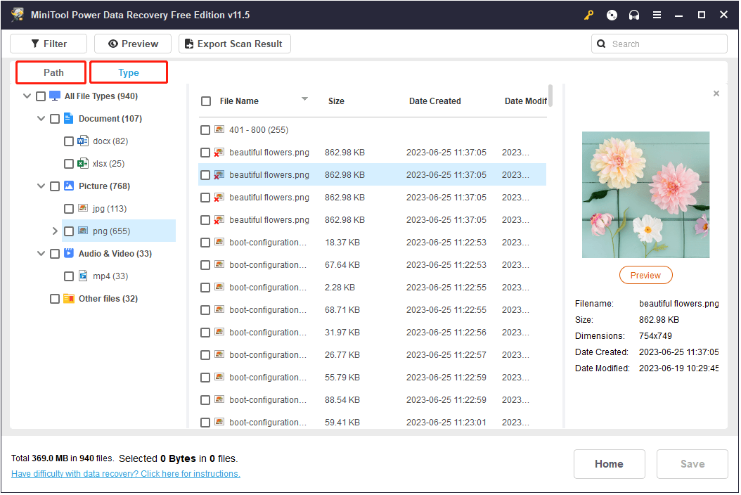 view files by file path and file type