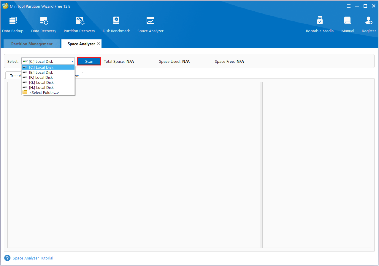 Cliquez sur « Analyser » dans MiniTool Partition Wizard