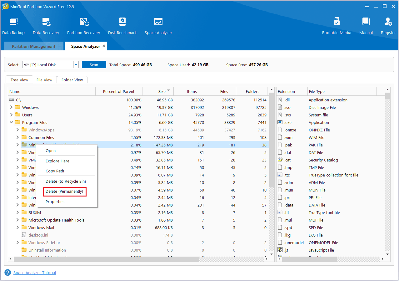 Cliquez sur Supprimer définitivement dans MiniTool Partition Wizard