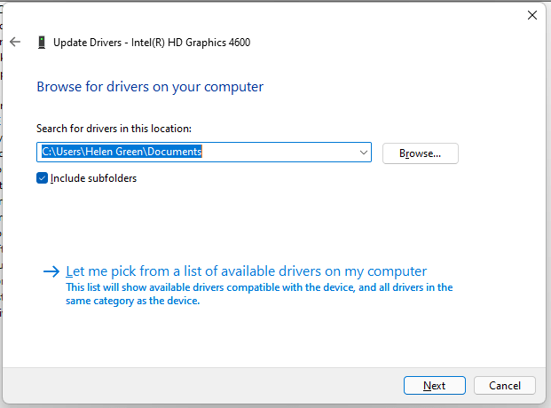 browse for graphics drivers on your computer