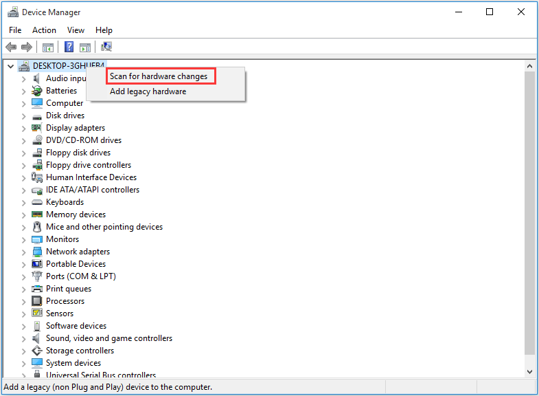 scan for hardware changes