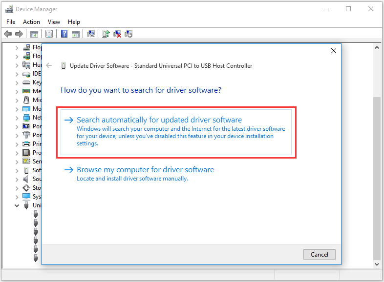 choose the way to search for driver software