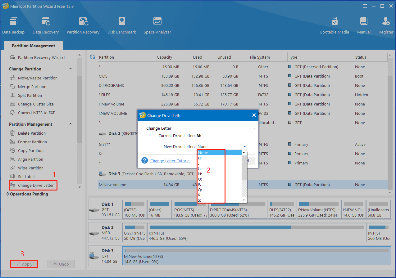 change drive letter via Partition Magic