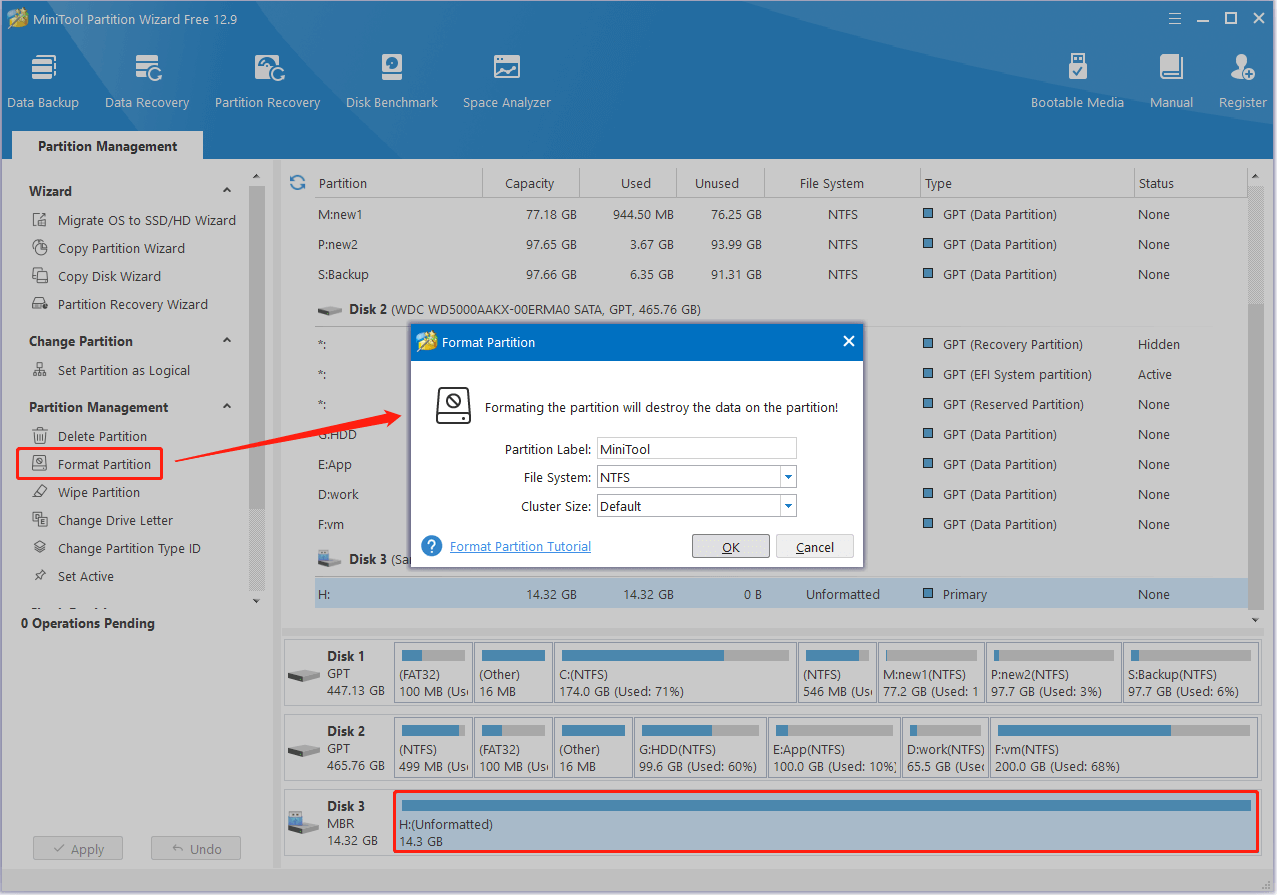 Formater la partition dans MiniTool Partition Wizard.