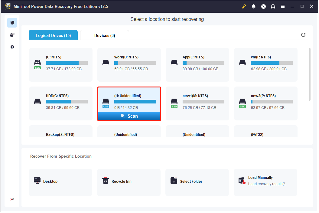 scan the RAW drive in MiniTool Power Data Recovery