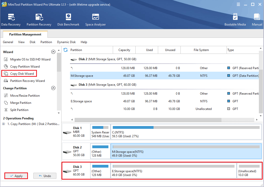 back up SSD through MiniTool Partition Wizard