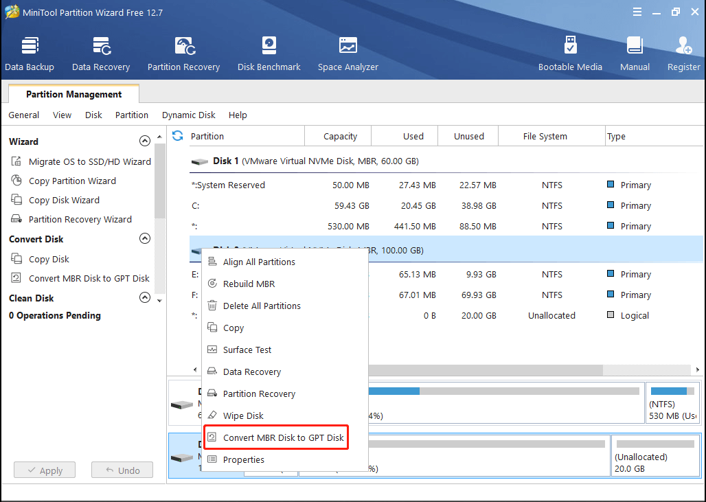 choose convert mbr to gpt