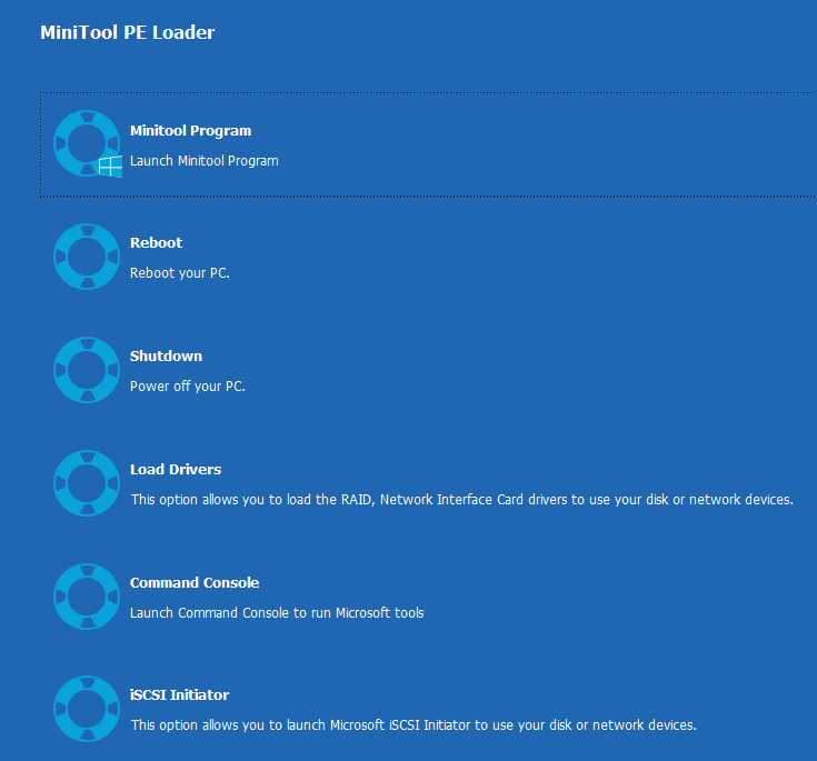 the MiniTool PE Loader interface