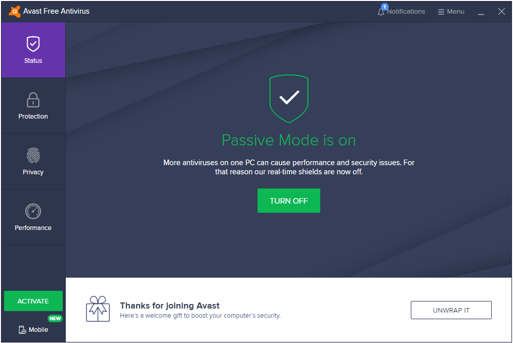 Avast interface