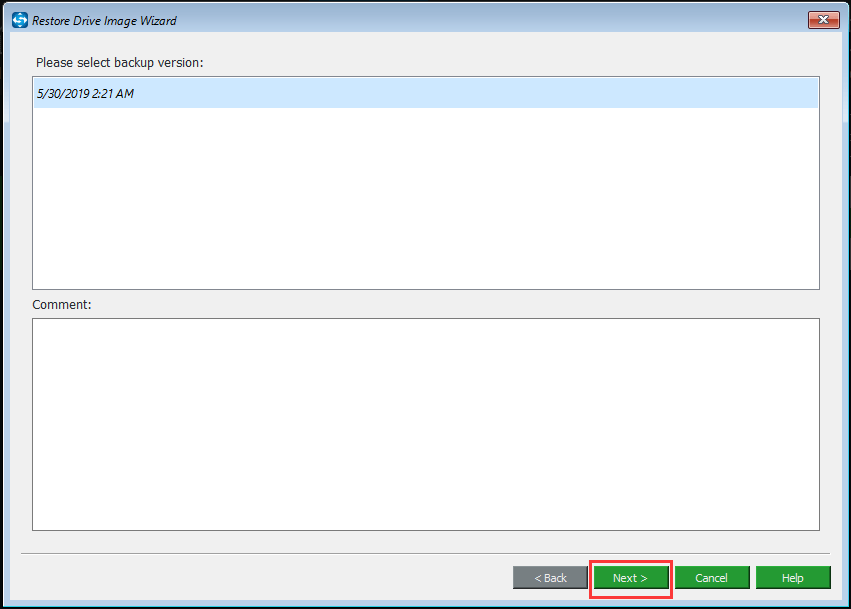 choose the partition from the selected backup files 