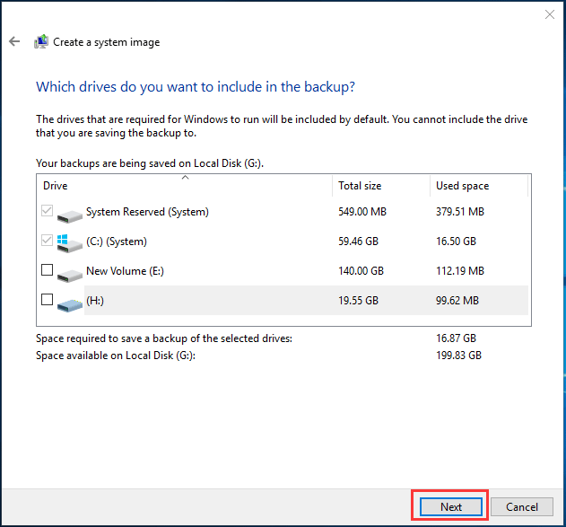 choose the source to back up
