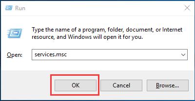 type service.msc in the box and click OK to continue