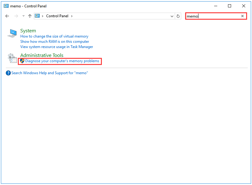 type memo and click Diagnose your computer’s memory problems