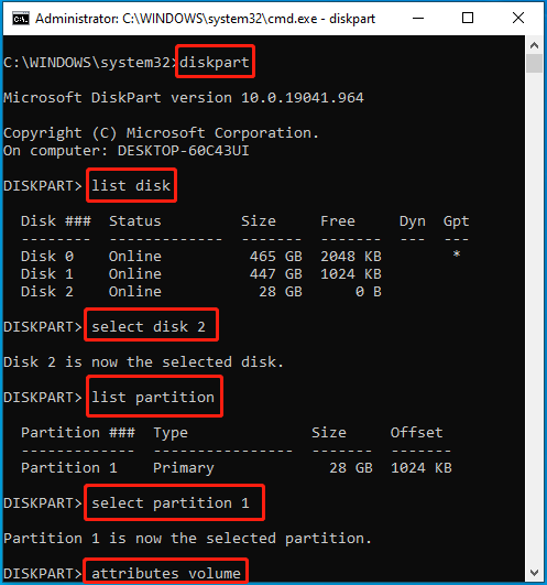 List attributes associated with the target drive