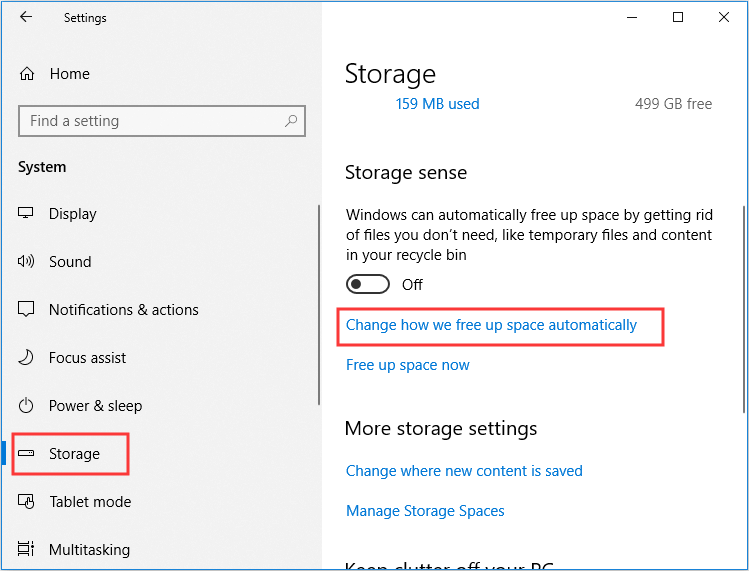 click Change how we free up space automatically