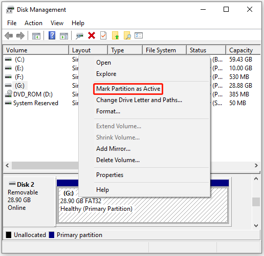 Set the USB drive as active